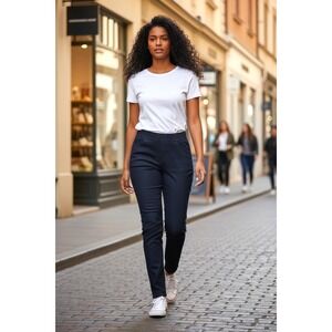 (I-255) Denim & Co Comfy Knit Pull‎ On Straight Leg Jeans Dark Wash Petite Small